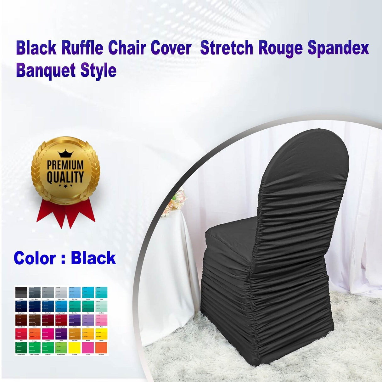 1 Piece Black Ruffle Chair Cover Stretch Rouge Spandex Banquet Style