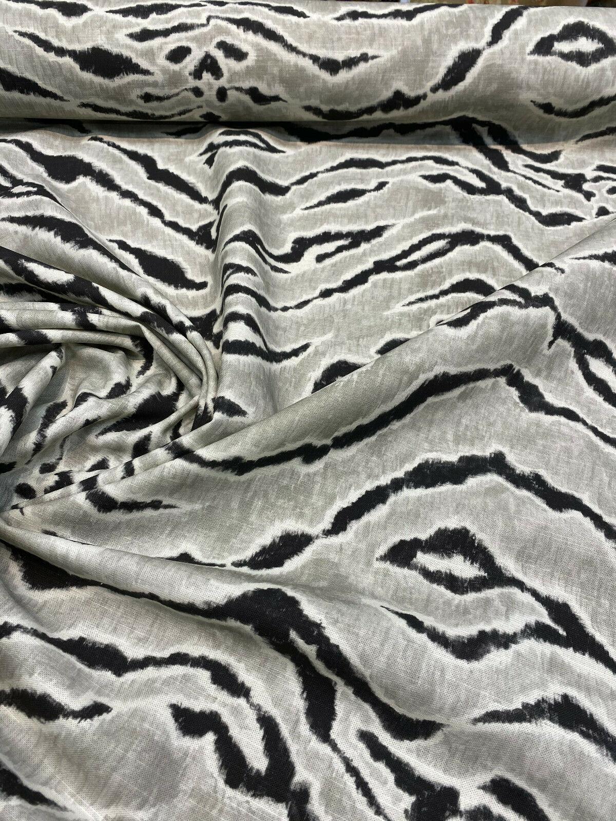 Tigers Stripes Cotton Fabric - Black Gray Tiger Stripe Pattern, 56" Width (1 Yard)