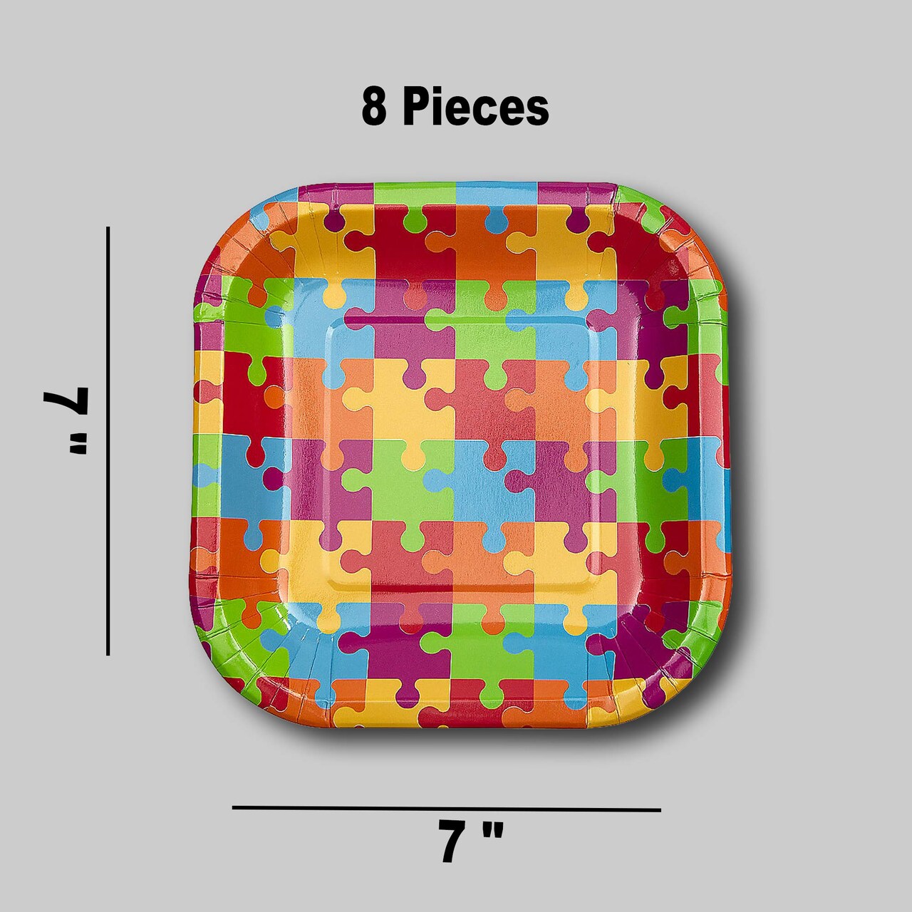 8 Ct. Game Night Puzzle Dessert Plates 7" Colorful Square Design