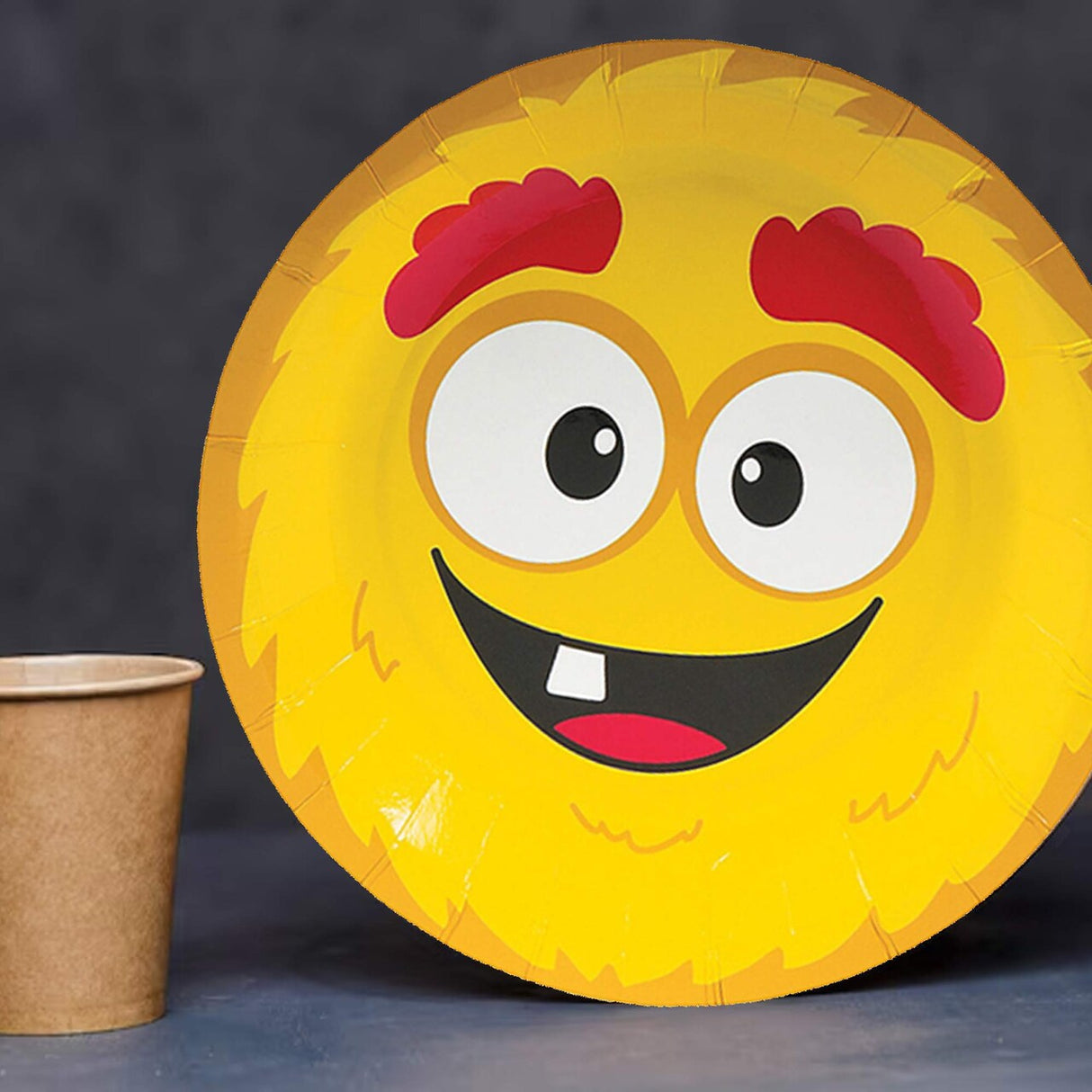 8 Ct. Mini Monster Party Yellow Paper Dessert Plates 7" Disposable Plates Fun Monster Birthday Tableware