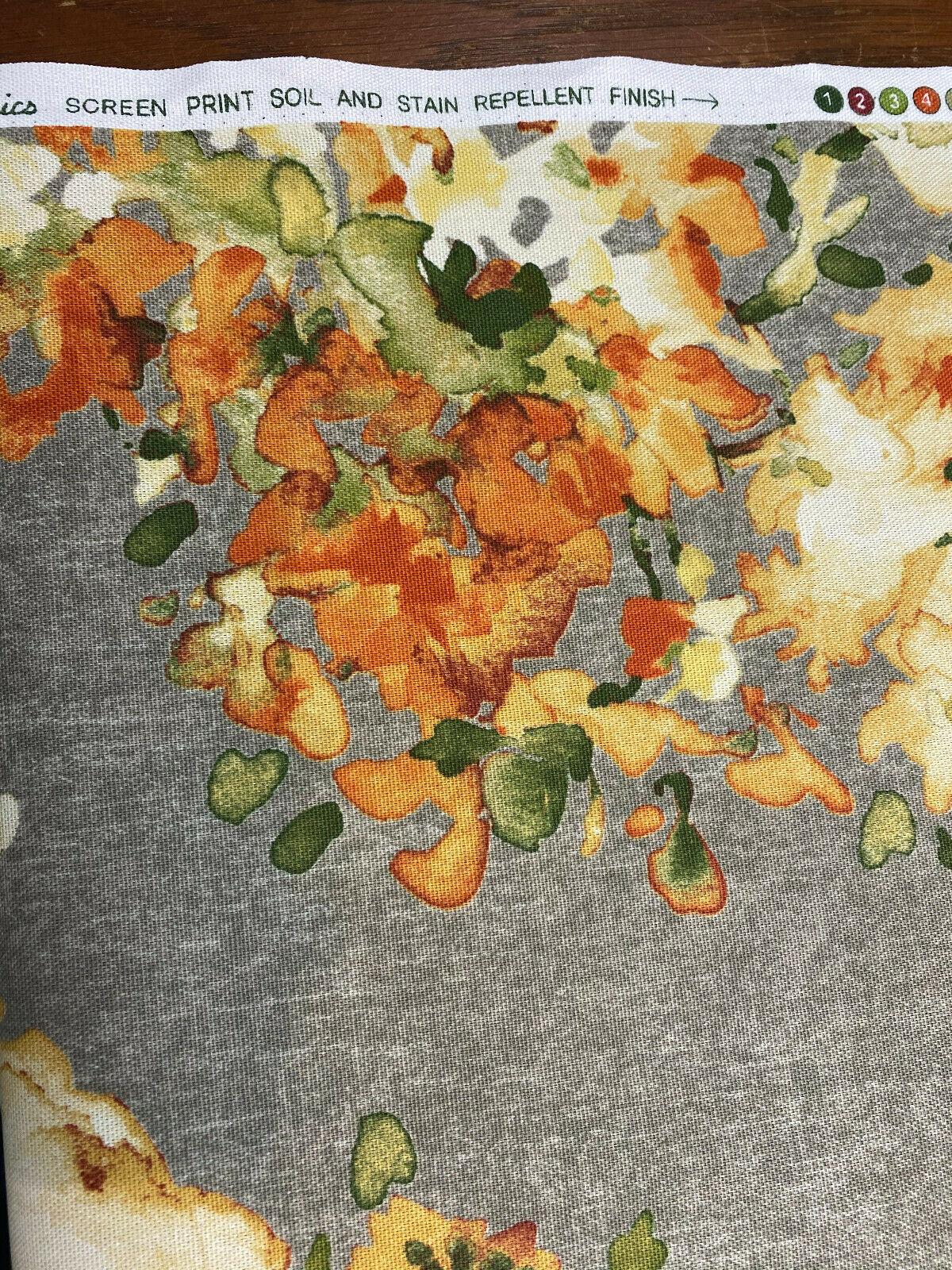 Rite Of Spring Flowers Apricot Fabric - Orange Green Gold Ivory Floral Print, 54" Width (1 Yard)