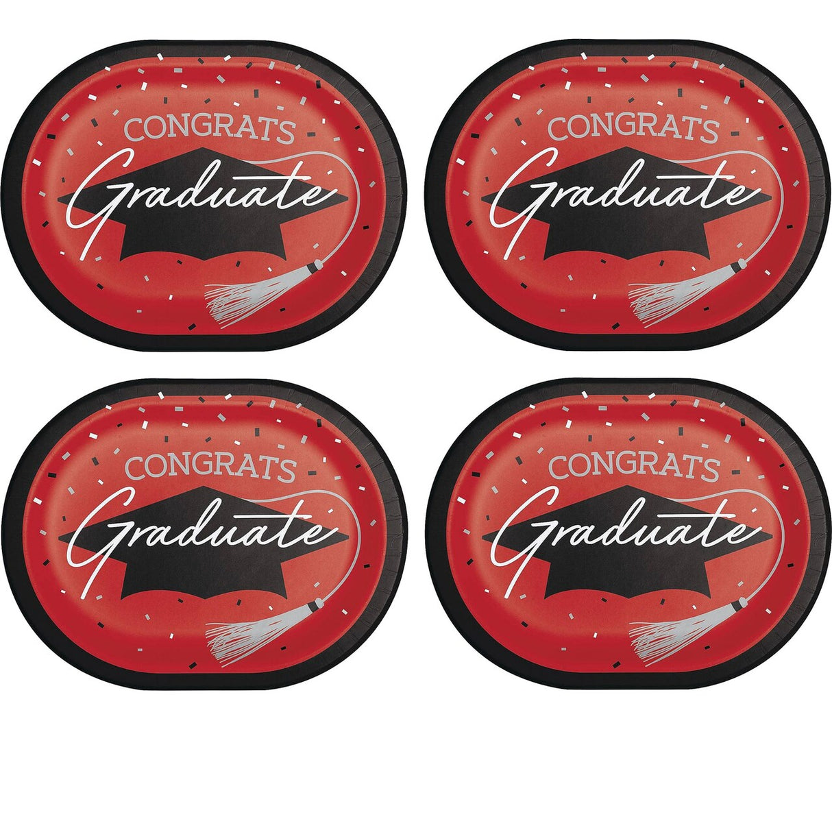 Creative Converting School Spirit Red Graduation Oval Paper Platters – 24ct