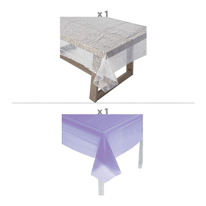 White Lace-Printed & Light Pink Rectangle Disposable Plastic Tablecloth Kit - 2 Pc.