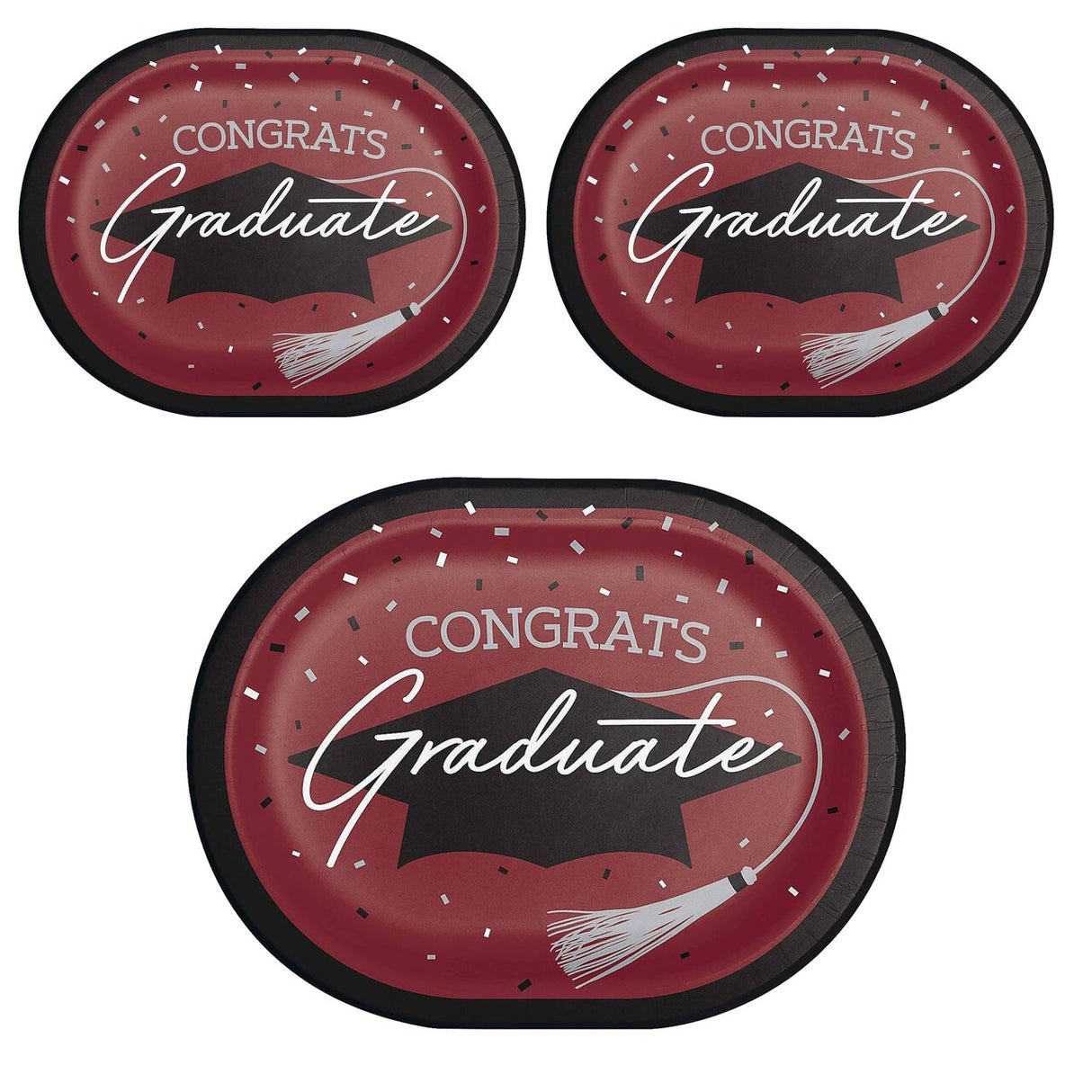 Creative Converting School Spirit Burgundy Graduation Oval Paper Platters – 24ct