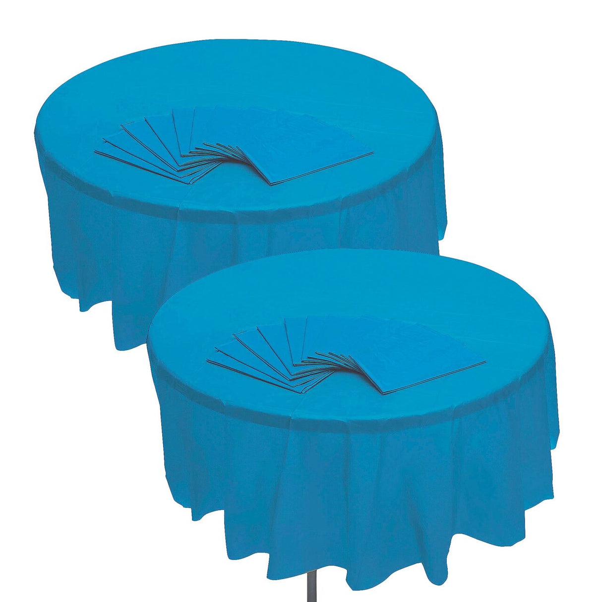 82" Bulk 12 Pc. Turquoise Banquet-Style Round Disposable Plastic Tablecloths