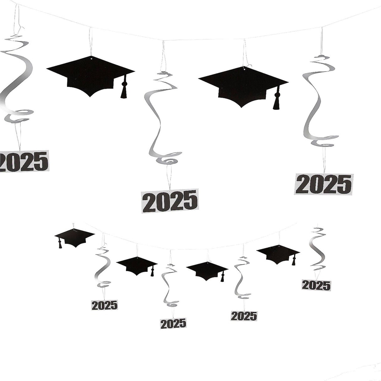 7 Ft. 2025 Graduation Cap & Hanging Swirls Ready-to-Hang Cardstock Garland