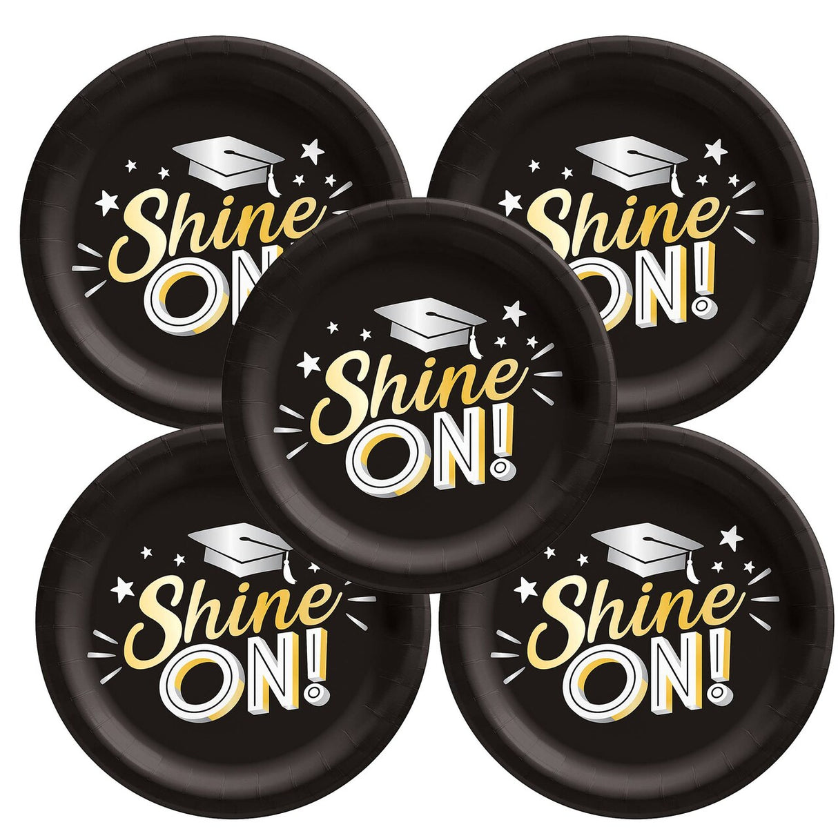 6 3/4" Black Grad Party Shine On Disposable Round Paper Dessert Plates - 8 Ct.