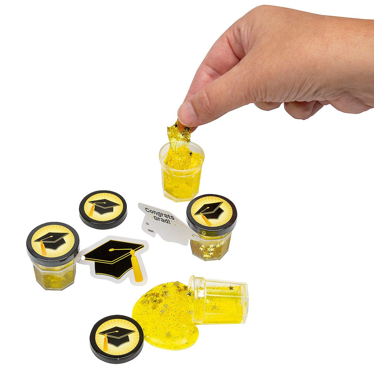 Bulk 48 Pc. Mini Gold Star Glitter Putty with Graduation Cap Card