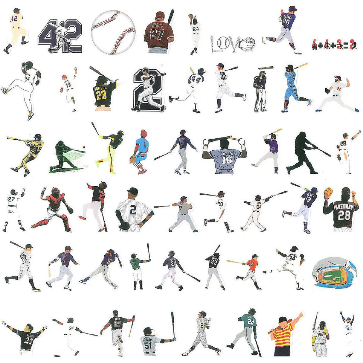 Wrapables Waterproof Vinyl Stickers for Water Bottles Laptops 100 Pieces Baseball Theme