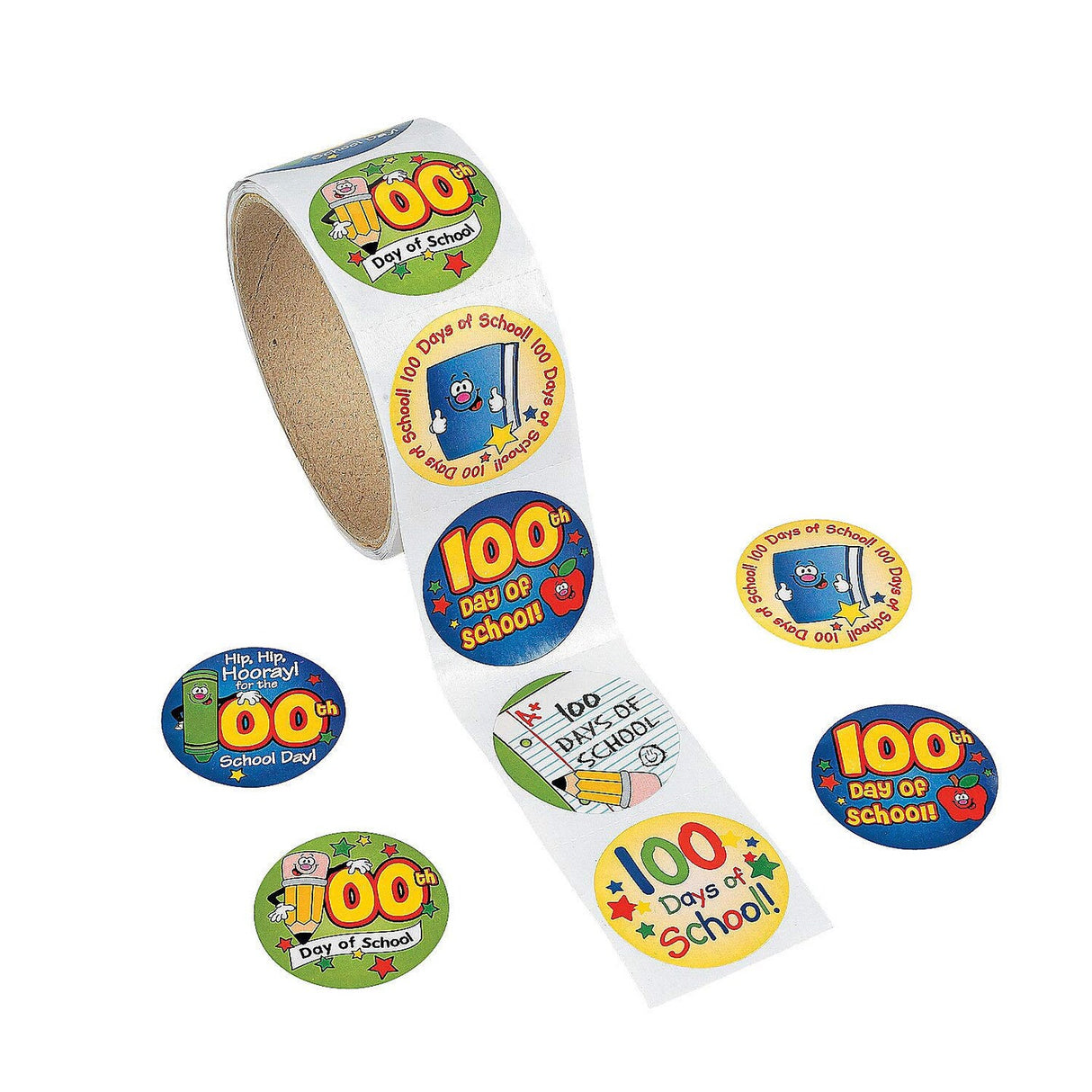 1 1/2" 100th Day of School Multicolor Paper Sticker Roll 100 Pc