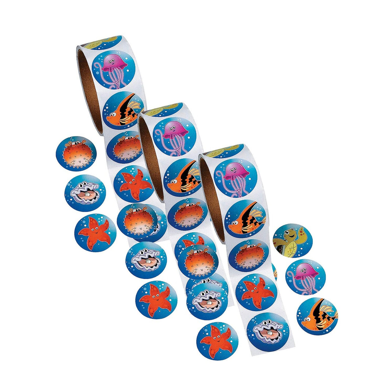 1 1/2" Multicolor Tropical Sea Creatures Paper Sticker Roll 100 Pc