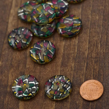 4 Pieces Colorful Gold Glitter Art Deco Shards Buttons 1.125 Inch