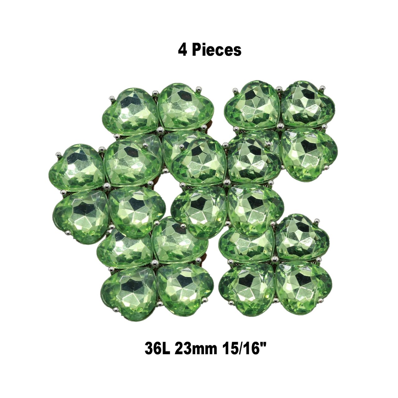 4 Pieces Green Acrylic Flower Buttons 15/16 Inch