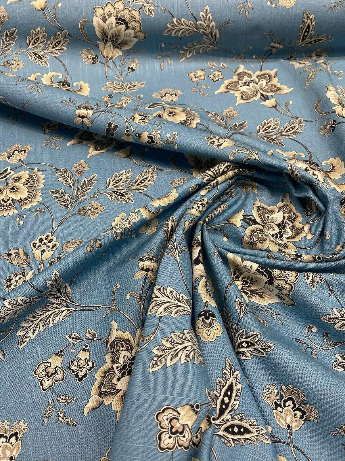 Blue Haven Floral Silverdale Hillside 100 Percent Cotton Fabric - Blue, Floral Vine Pattern, 54" Width (1 Yard)