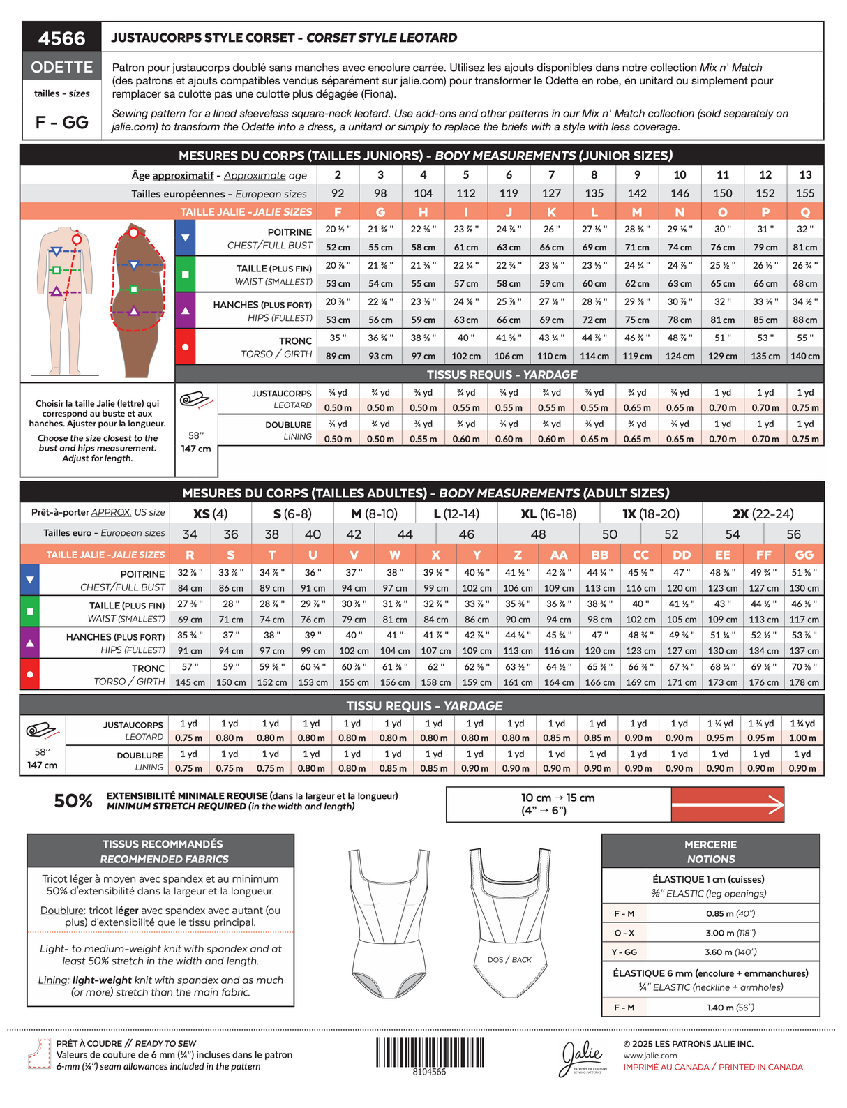 Sewing Pattern Odette Corset Style Leotard by Jalie