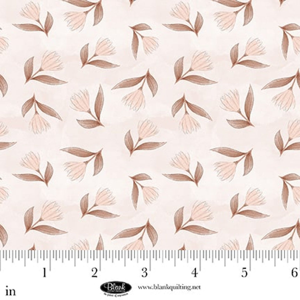 Cotton Print Dusty Rose Tossed Flowers Petals & Pewter Fabric 44/45"