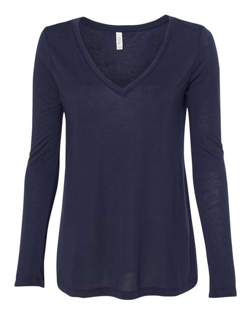 BELLA + CANVAS Women's Flowy Long Sleeve V-Neck Tee