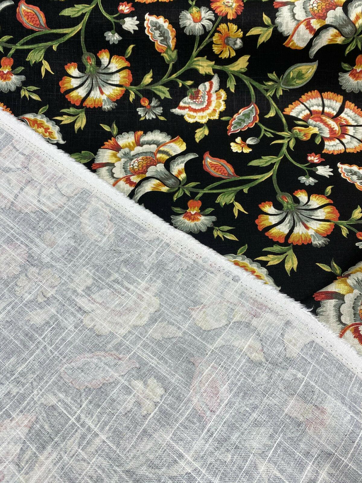 Ivory Tower Cliffside Linen Rayon Fabric - Black Noir Floral, 54" Width (1 Yard)