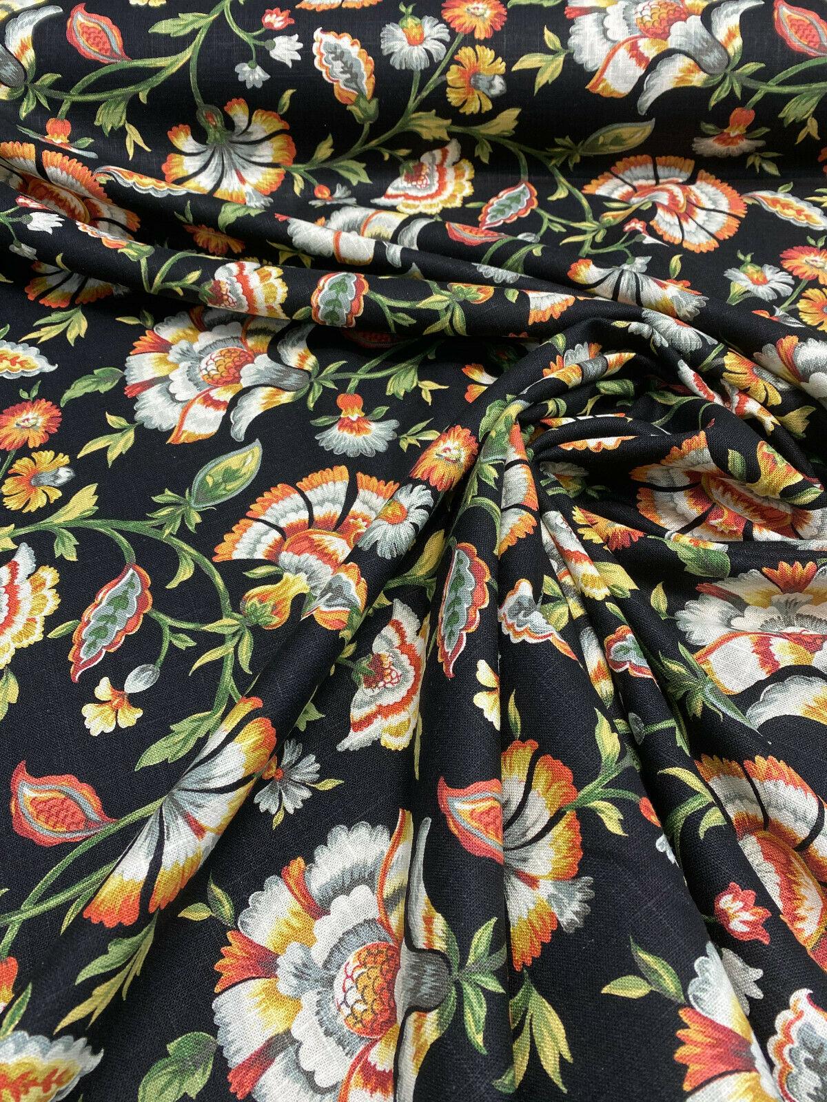 Ivory Tower Cliffside Linen Rayon Fabric - Black Noir Floral, 54" Width (1 Yard)