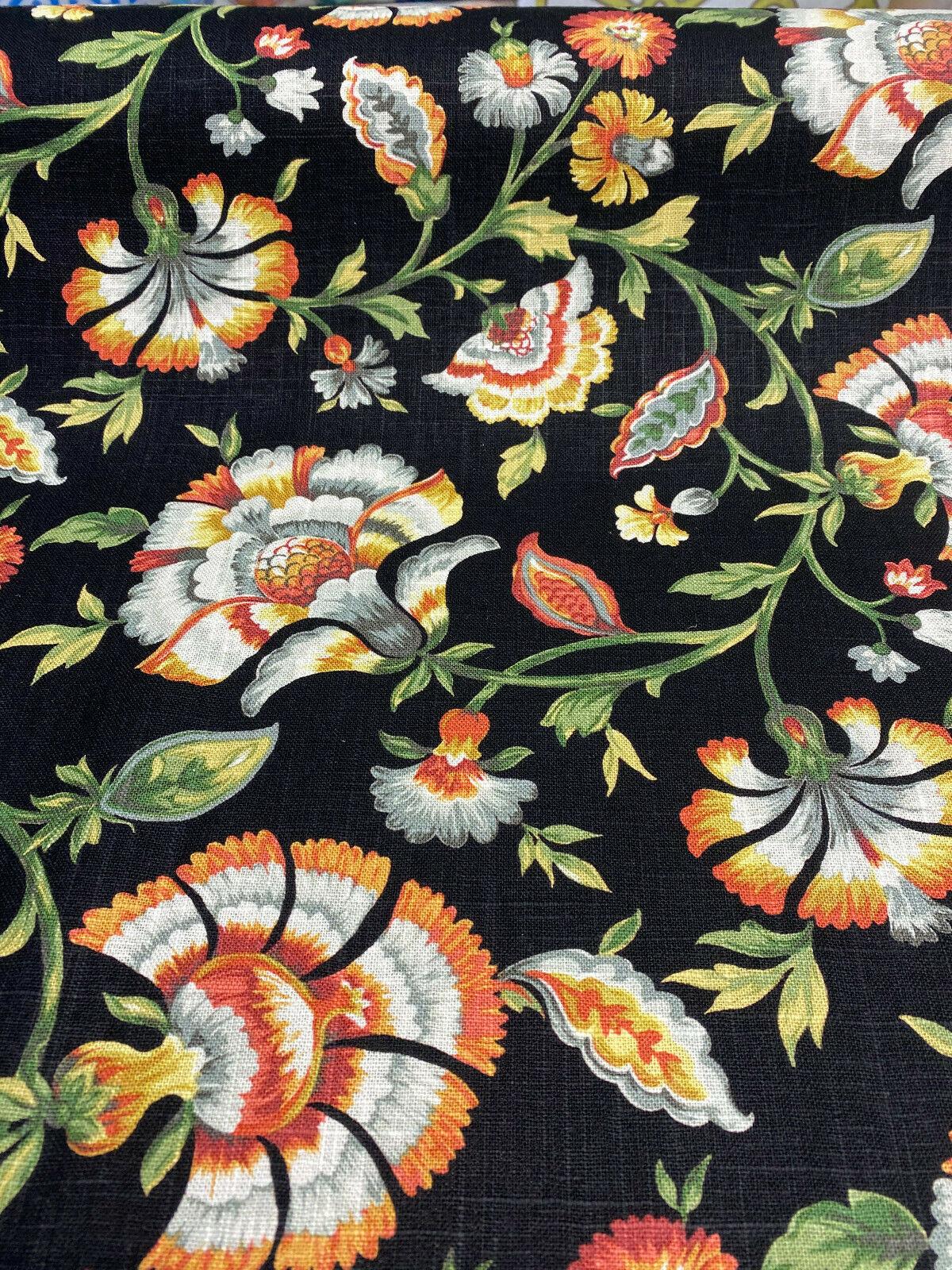 Ivory Tower Cliffside Linen Rayon Fabric - Black Noir Floral, 54" Width (1 Yard)