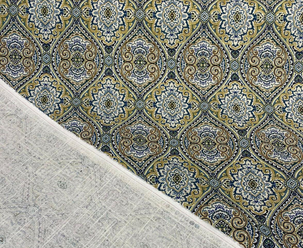 Stansbury Diamonds Indigo Linen Fabric - Blue, Diamond Print, 54" Width (1 Yard)
