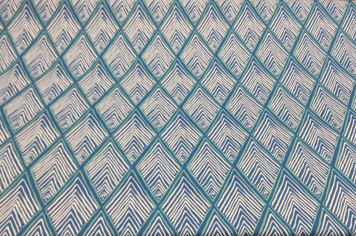 Robert Allen Rhombi Forms Cotton Fabric - Deep Pool Blue Chevron, 55" Width (1 Yard)
