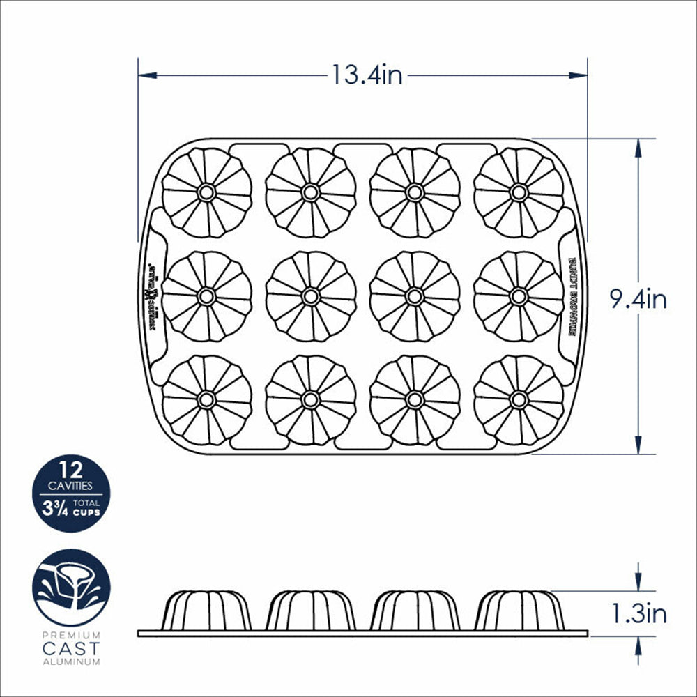 Nordicware 52837 Brownie & Cupcake Pan, 12 Cavities