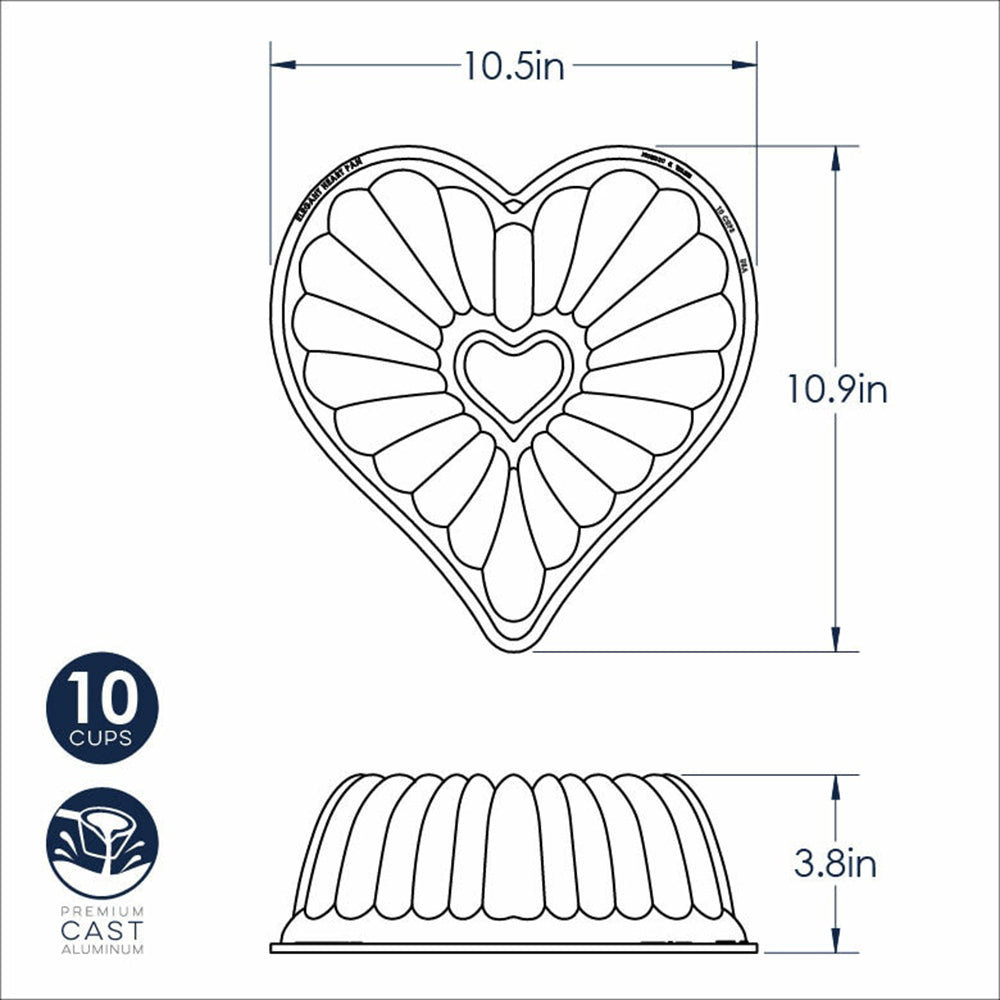 Nordicware Elegant Aluminum Heart 10 Cup Bundt Cake Pan