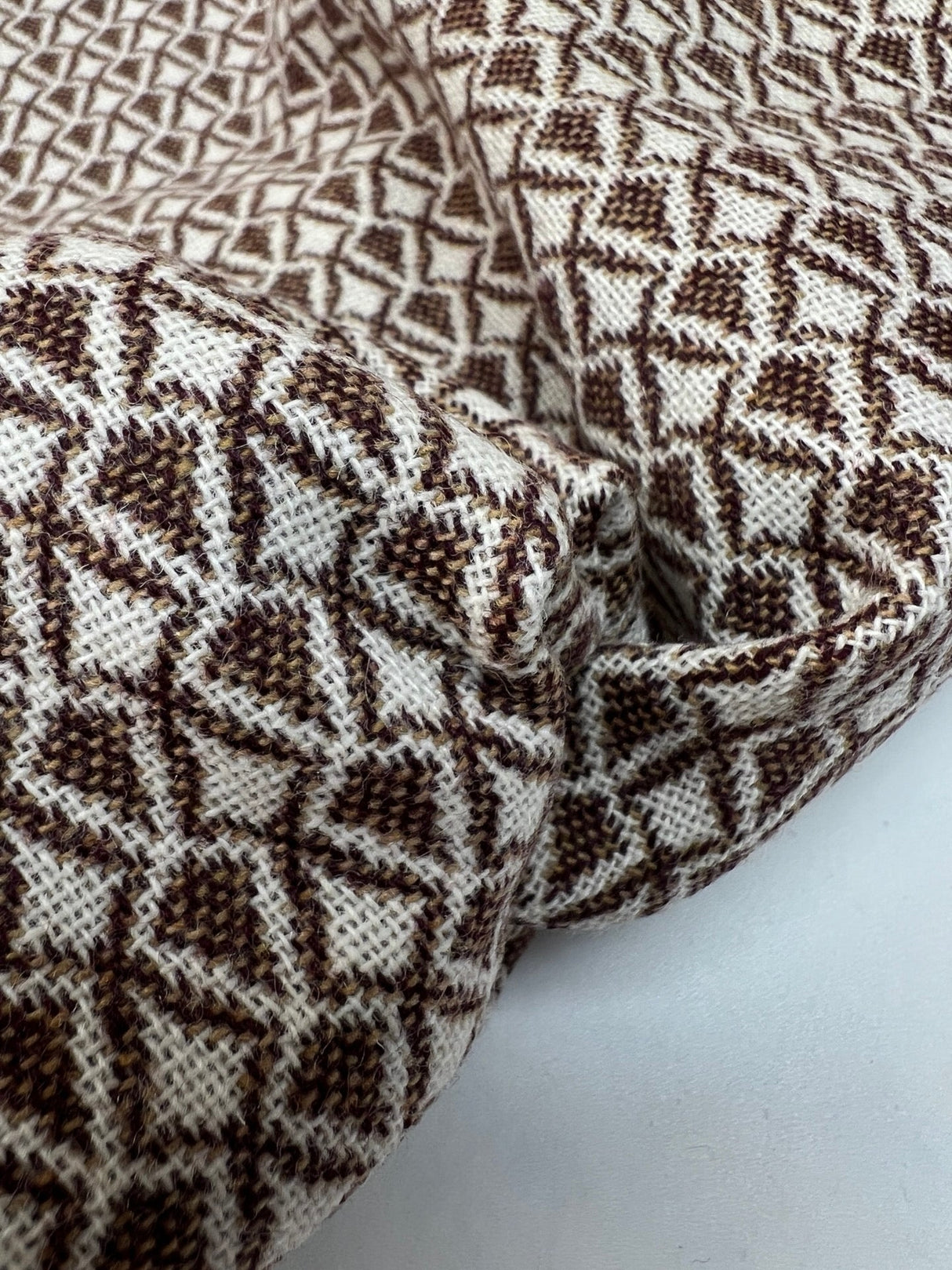 Wool Abstract White Brown Fabric