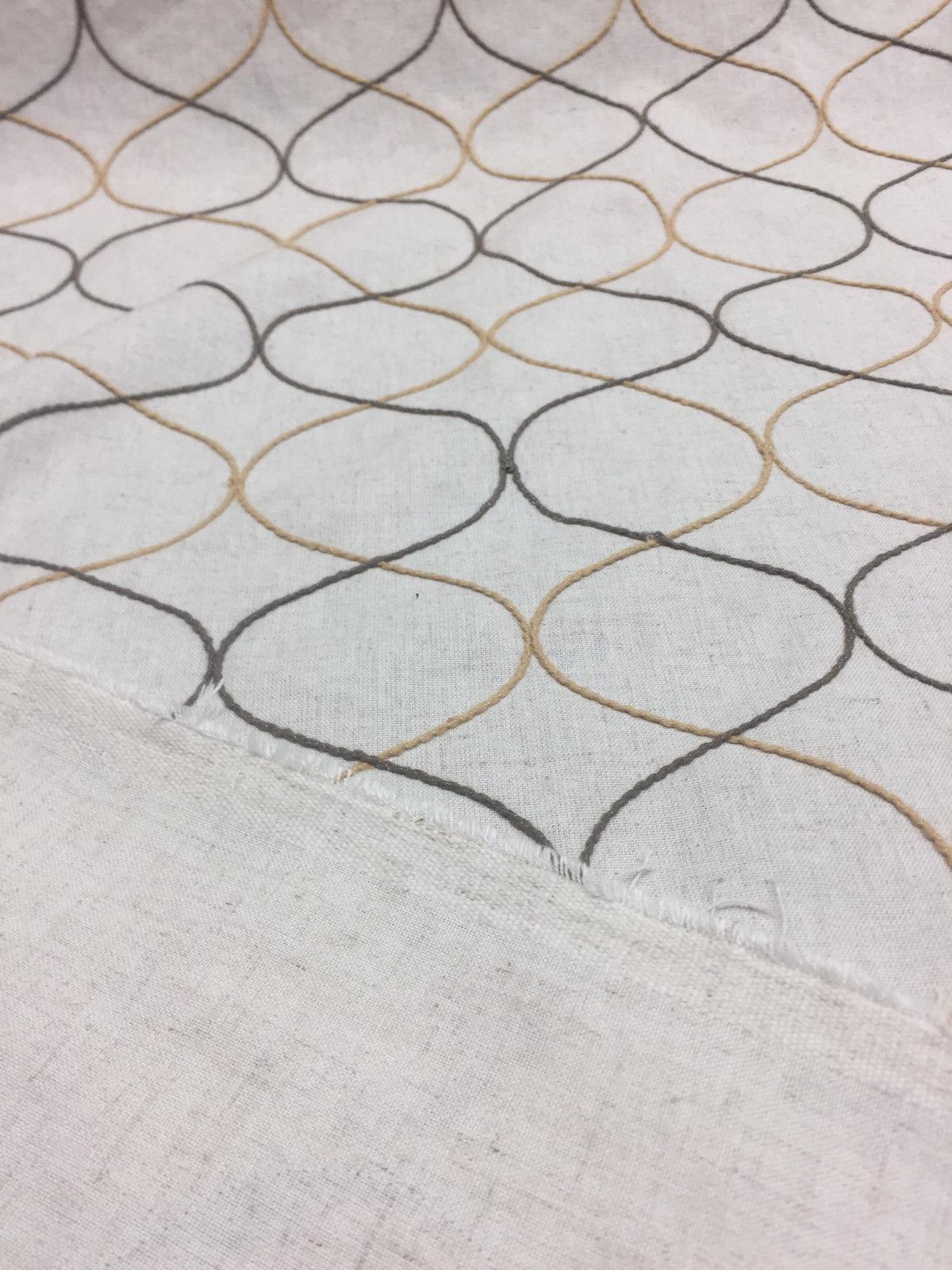 Silhouette Heritage Embroidered Linen Drapery Fabric - Natural With Rust Embroidery, 55" Width (1 Yard)