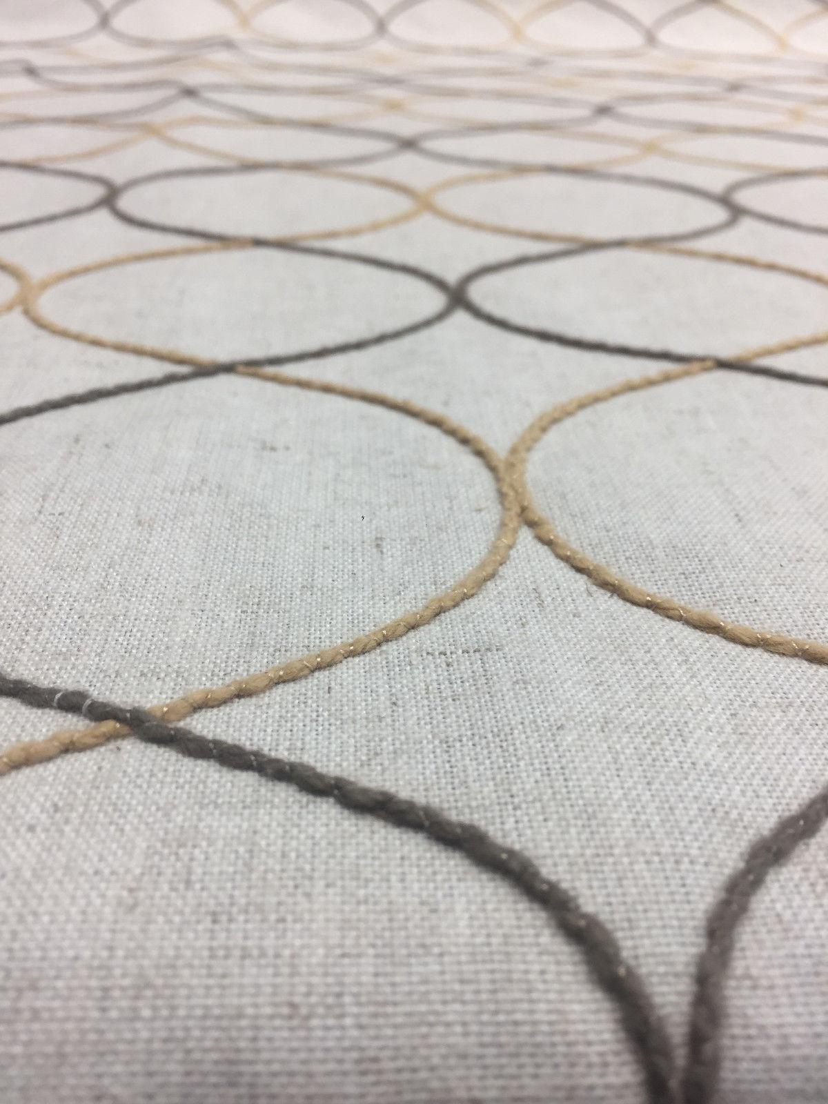 Silhouette Heritage Embroidered Linen Drapery Fabric - Natural With Rust Embroidery, 55" Width (1 Yard)