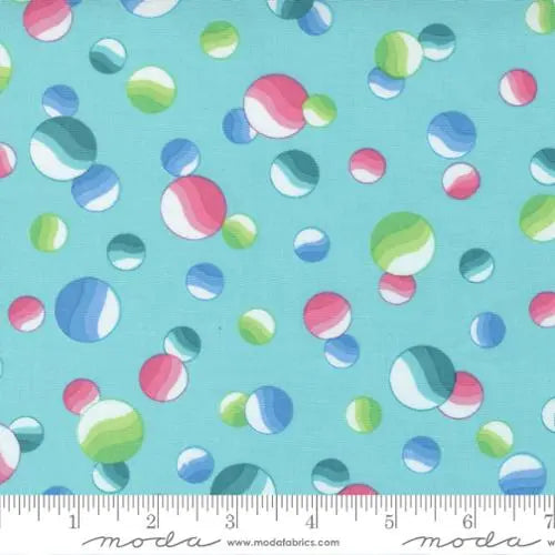 Cotton Fabric Multi Picnic Pop Awesome Dots Aqua Blue 44/45