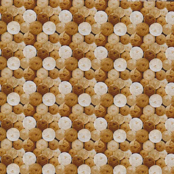 Cotton Print Brown Gold Yarn Balls Fabric 44/45