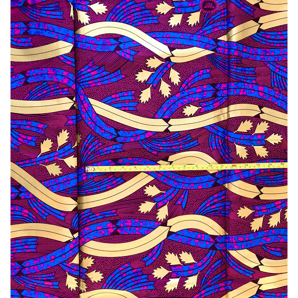 Dinah Design 100% Cotton Fabric - Magenta, Blue, Shimmering Gold African Print, 46" Width (Per Yard)