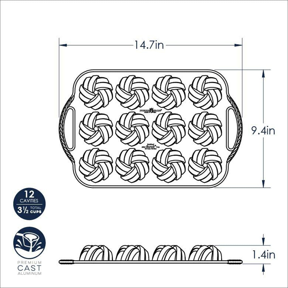 Nordic Ware 75th Anniversary Braided Mini Bundt Pan, 12 Cavities