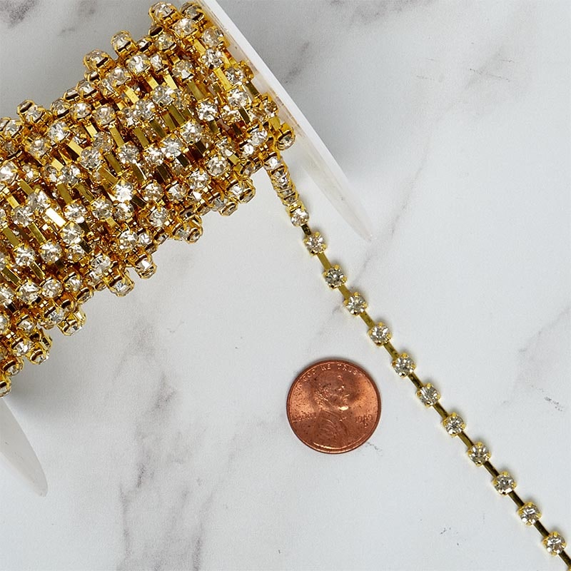 Rhinestone Chain - Gold Chain (3mm) x 5 Yards - 1 Roll