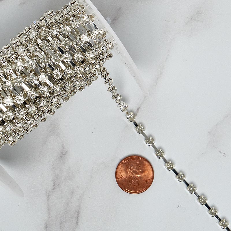 Rhinestone Chain - Silver Chain (3mm) x 5 Yards - 1 Roll