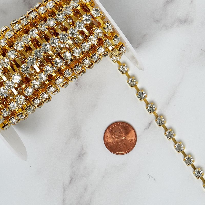 Rhinestone Chain - Gold Chain (5mm) x 5 Yards - 1 Roll