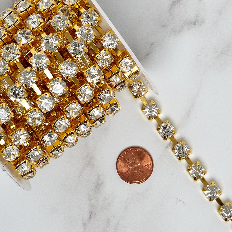 Rhinestone Chain - Gold Chain (7mm) x 5 Yards - 1 Roll
