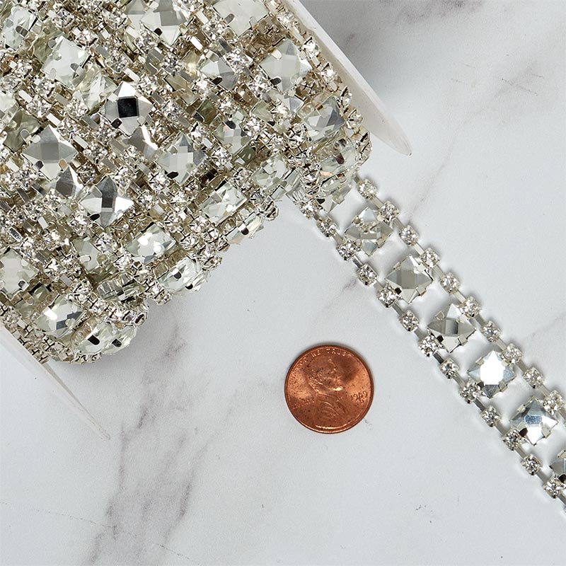 Rhinestone Chain - Silver Fancy Square Chain (7mm) x 5 Yards - 1 Roll