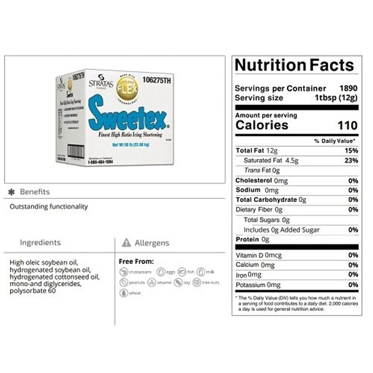 Golden Flex High Ratio Shortening by Sweetex – 2.5 lb Trans Fat-Free