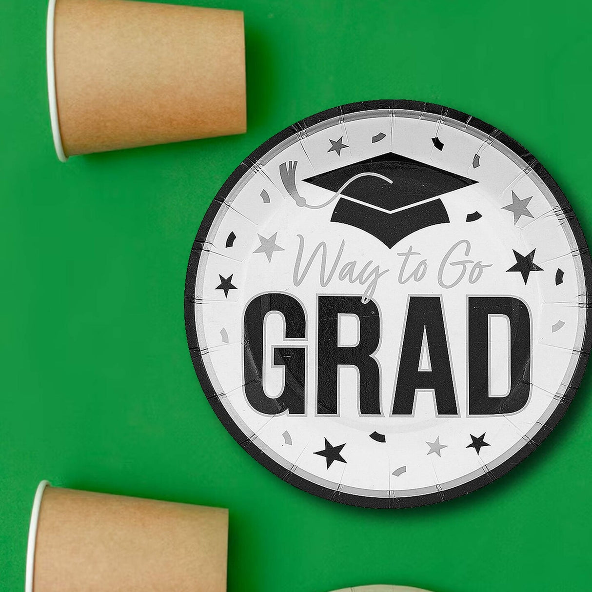 25 Count White Way to Go Grad Disposable Dessert Plates Graduation Event Decor 7 1/4 Inch