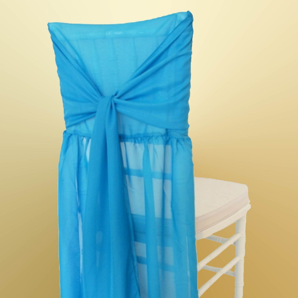 1 Piece Turquoise Sheer Chair Back Cover with Sash Flowing Chiffon Slipcover for Chiavari Chairs