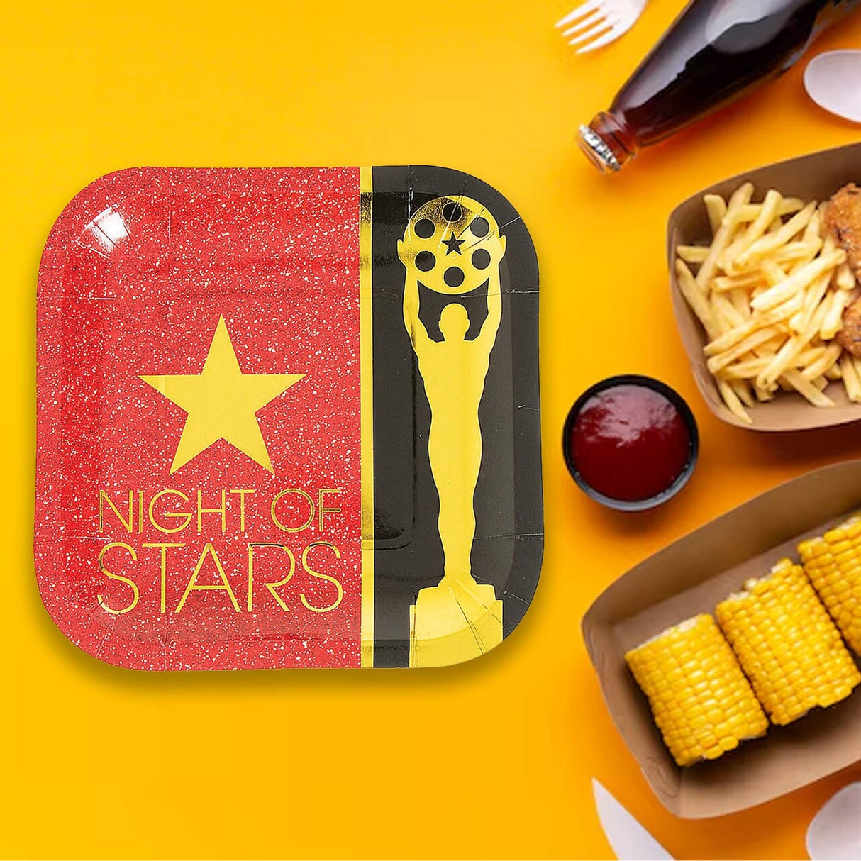 8 Ct.Movie Night Square Paper Dessert Plates