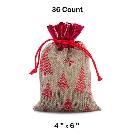 Gilded Tree Faux Jute Bag 4 '' x 6 '' Natural / Red Color 12 EACH / PACKAGE