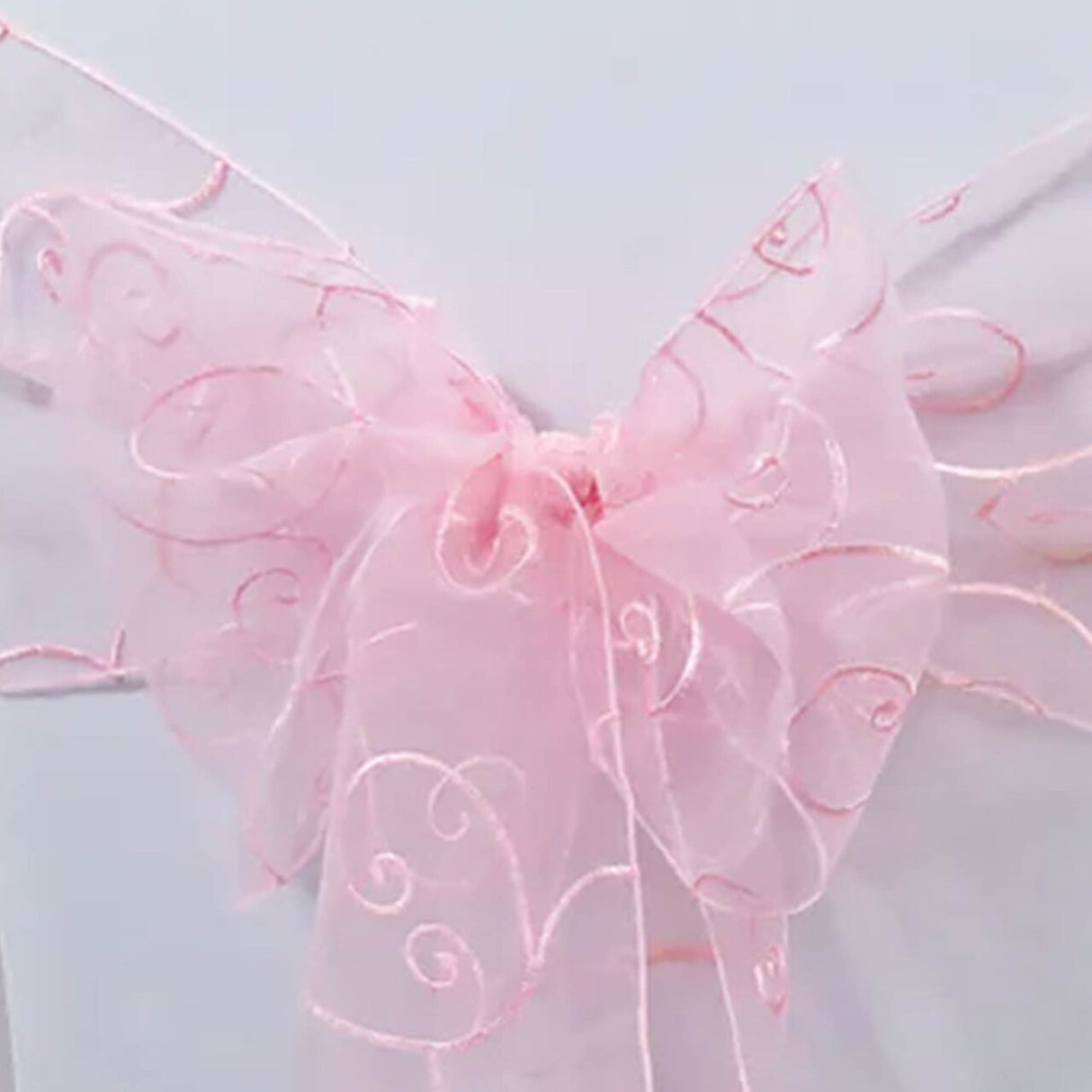 10 Pieces Pink Embroidered Organza Chair Sashes 8"x108" Elegant Event Decoration