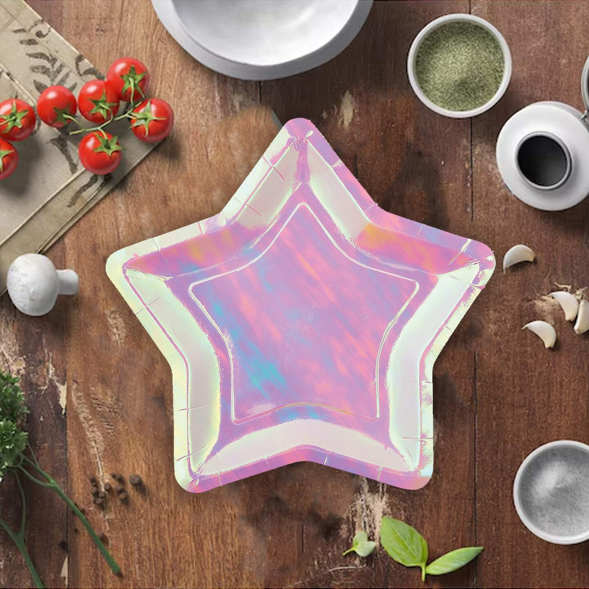 8 Count Iridescent Star Shaped Paper Dessert Plates 7.5" – Shiny Party Supplies for Birthdays & Celebrations