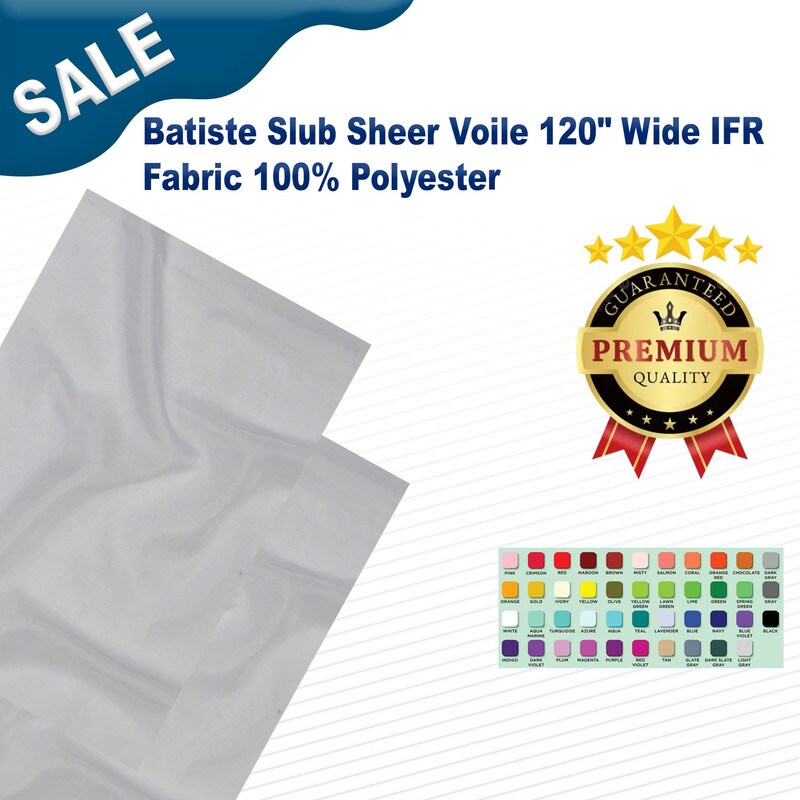 Batiste Slub Sheer Voile 120" Wide IFR Fabric 100% Polyester