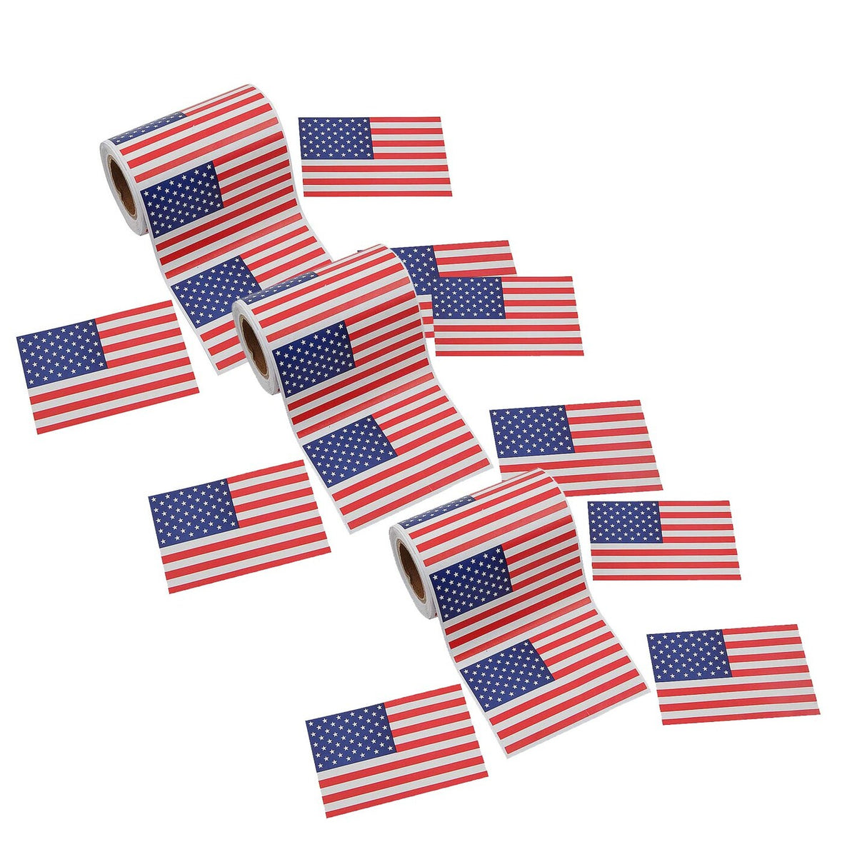 Patriotic Red, White and Blue American Flag Sticker Roll 100 Pieces 3x2 Inch