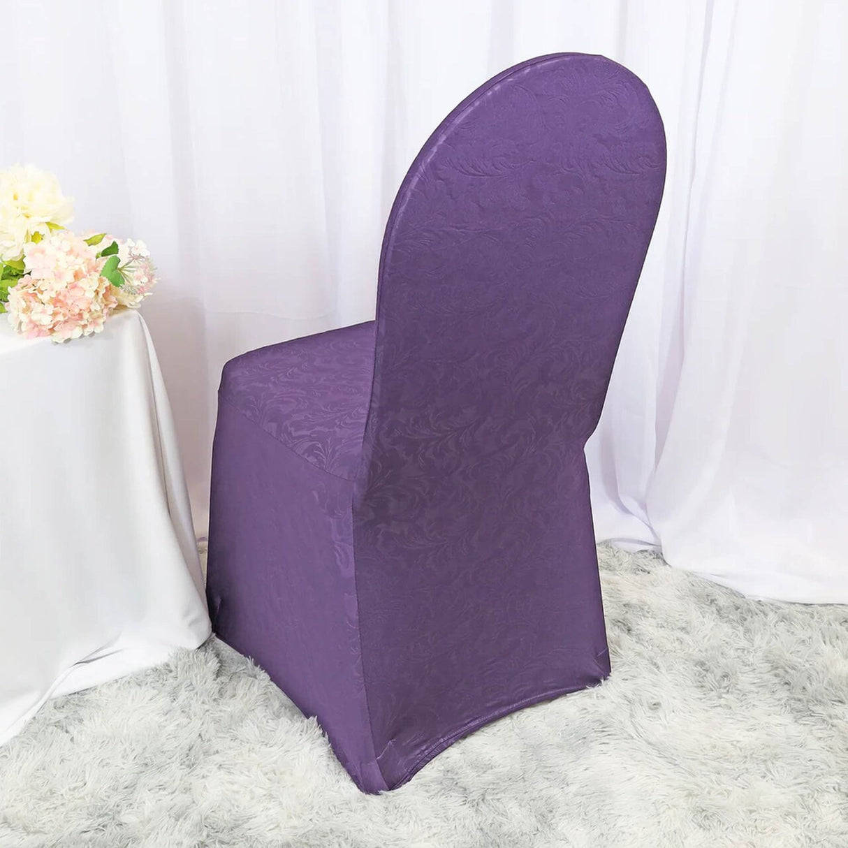 1 Piece Eggplant Embossed Vintage Spandex Chair Cover Elegant Banquet Fit